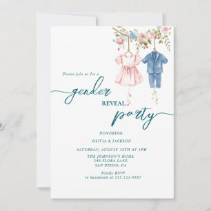 gender reveal party pink and blue clouth invitation