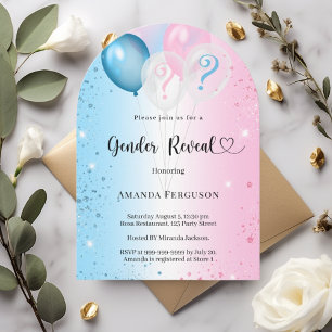Gender reveal party pink blue baby boy girl arch invitation