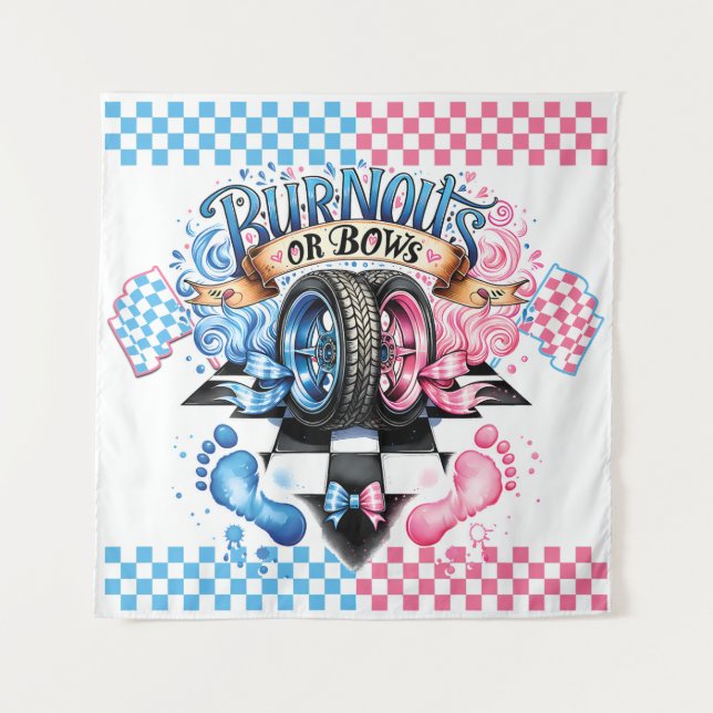 Gender Reveal Party Pink Blue Backdrop Tapestry (Front)