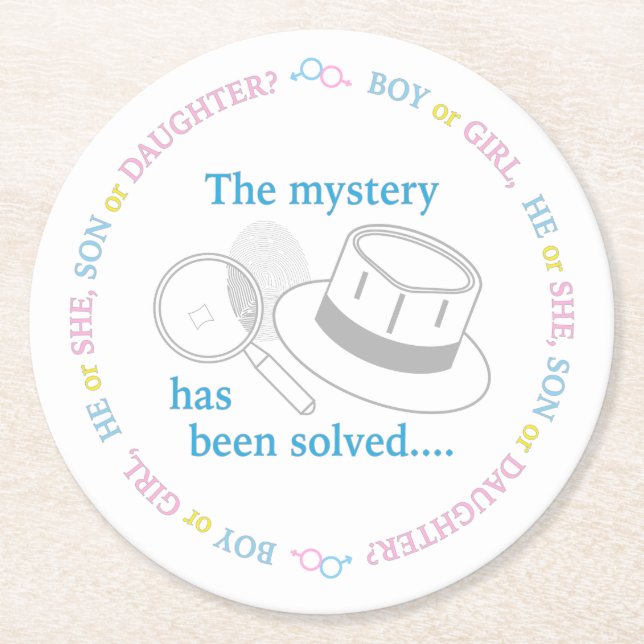 Gender Reveal Party Round Paper Coaster (Front)