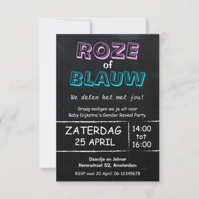 Gender Reveal Party | Roze of Blauw | uitnodiging Invitation (Front)