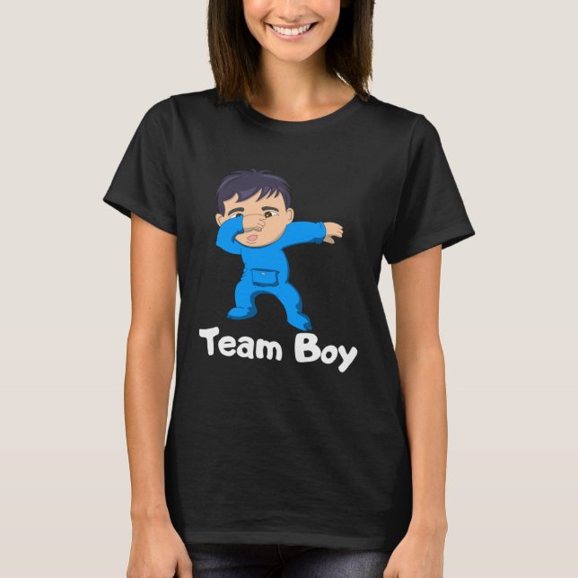 Gender Reveal Party Team Boy Dabbing Asian Baby T-Shirt (Front)