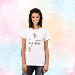 Gender reveal party teddy bear boy girl T-Shirt<br><div class="desc">A teddy boy holding a blue balloon and a teddy girl holding a pink balloon. Personalise and add the parents names.</div>