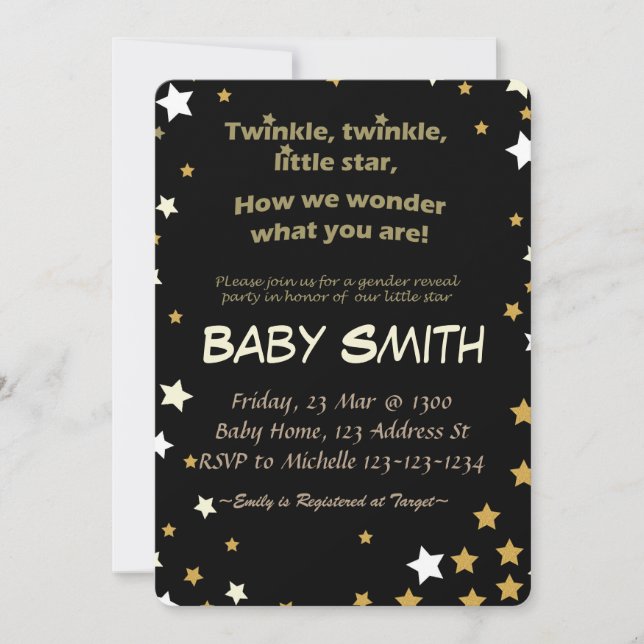 Gender Reveal Party, Twinkle Twinkle Little Star, Invitation (Front)