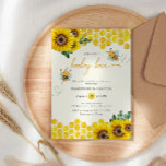 Gender Reveal Party What Will Baby Bee Invitation<br><div class="desc">Bold and fun bride-to-bee bridal shower invitation featuring sunflower and honeycomb design with text "she's found her honey" and honeycomb pattern on the back.</div>