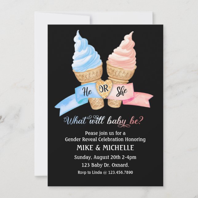 Gender reveal Party, What's the Scoop Invitation (Front)