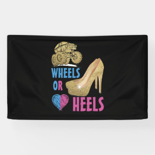 Gender Reveal Party Wheels or Heels , Truck, We Lo Banner