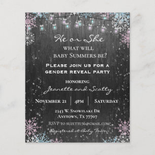 Gender Reveal Party Winter Snowflake Wood Lights I Flyer