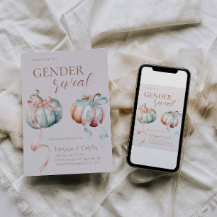 Gender Reveal Pastel Pumpkins and Bows Invitation