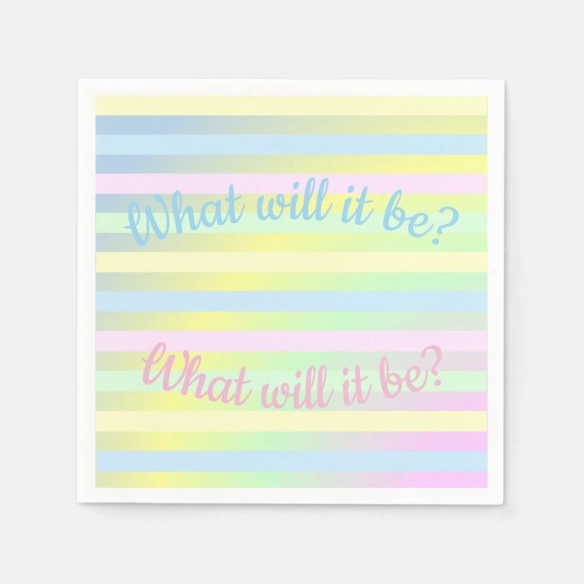 Gender reveal pastel striped cute party napkin (Front)