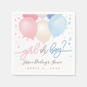 Gender Reveal Pink and Blue balloons Napkin