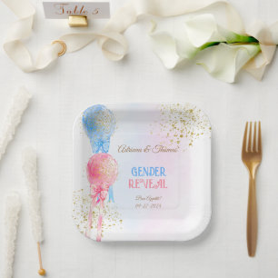 Gender Reveal Pink And Blue Balloons  Paper Plate