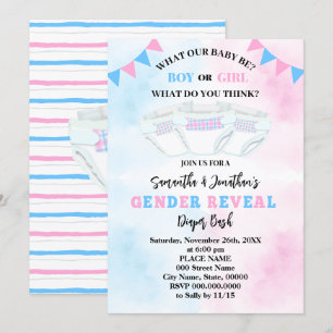 Gender Reveal Pink and Blue Diaper Bash Invitation