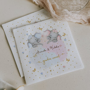 Gender Reveal Pink Blue Floral Elephant Napkin