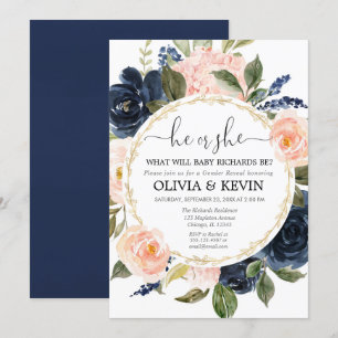Gender reveal pink blue floral watercolors invitation