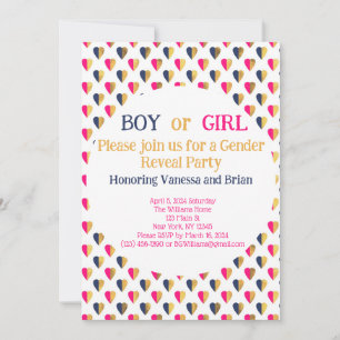 Gender Reveal Pink Blue Hearts  Invitation