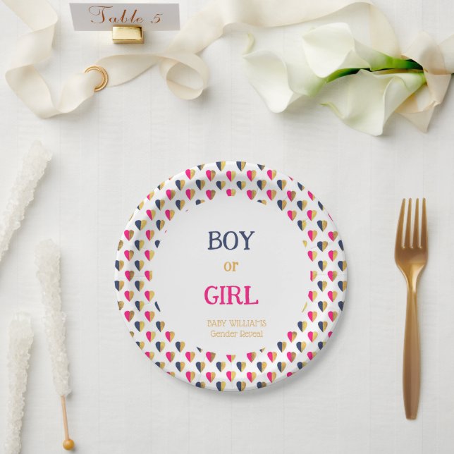 Gender Reveal Pink Blue Hearts Paper Plate (Wedding)