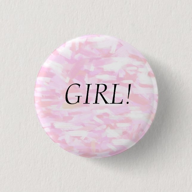 Gender Reveal Pink Confetti "GIRL"  Pin Button (Front)