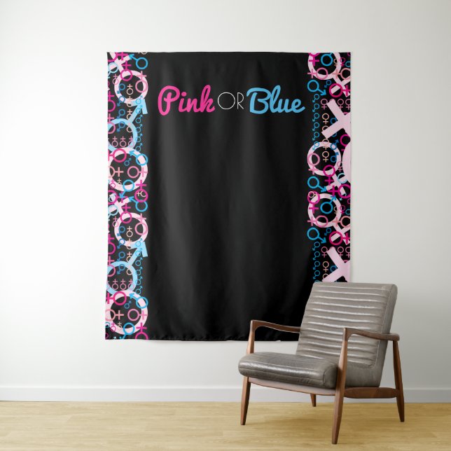 GENDER REVEAL Pink or Blue Baby Photo Op Backdrop Tapestry (In Situ)