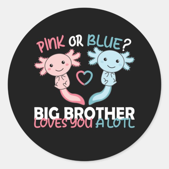 gender reveal pink or blue brother loves you lotl  classic round sticker (Front)
