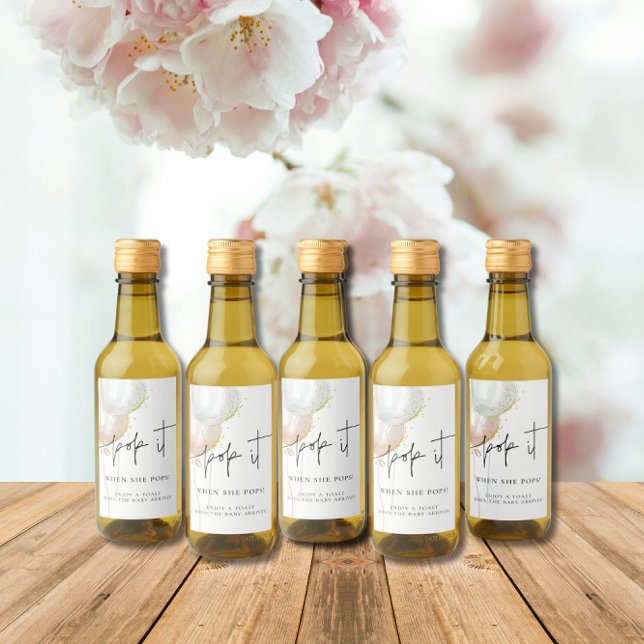 Gender reveal Pop it when she pops Baby Shower Wine Label (Creator Uploaded)
