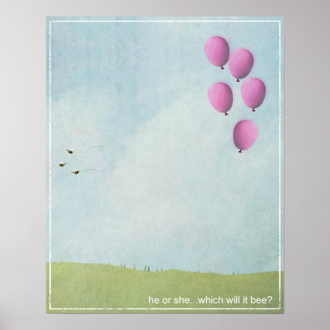 Gender Reveal Poster - Pink Balloons - 16x20 (Front)