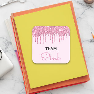 Gender Reveal Predictions Pink Girl Glitter Look Square Sticker
