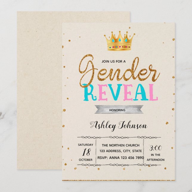 Gender reveal prince princess invitation (Front/Back)