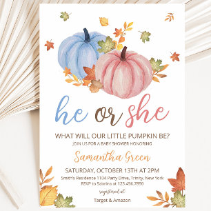 Gender Reveal Pumpkin Baby Shower Invitation