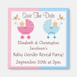 Gender Reveal Save The Date Babies in Strollers Magnet