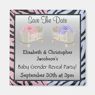Gender Reveal Save The Date Bunnies & Animal Print Magnet