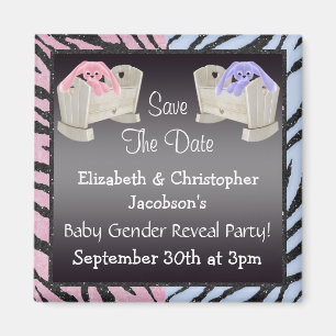 Gender Reveal Save The Date Bunnies in Cribs Magnet