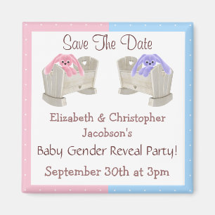 Gender Reveal Save The Date Bunnies in Cribs Magnet