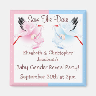 Gender Reveal Save The Date Stork Delivering Baby Magnet