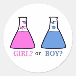 Gender Reveal Science Beaker with Hearts Baby Classic Round Sticker