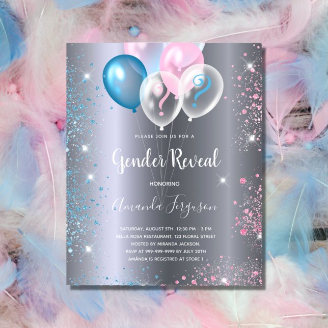 Gender reveal silver blue pink budget invitation flyer (Creator Uploaded)
