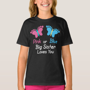 Gender Reveal Sister Pink or Blue Butterflies T-Shirt