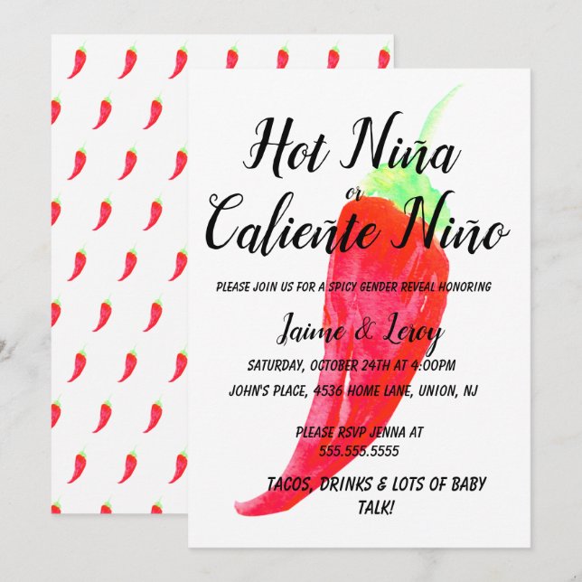 Gender Reveal Spicy Pepper Niña Niño  Invitation (Front/Back)