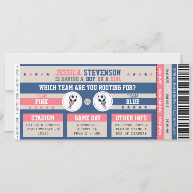 Gender Reveal Sports Ticket Invitation (Front)