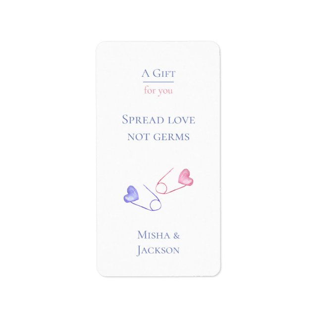 Gender Reveal Spread Love Not Germs Hand Sanitizer Label (Front)