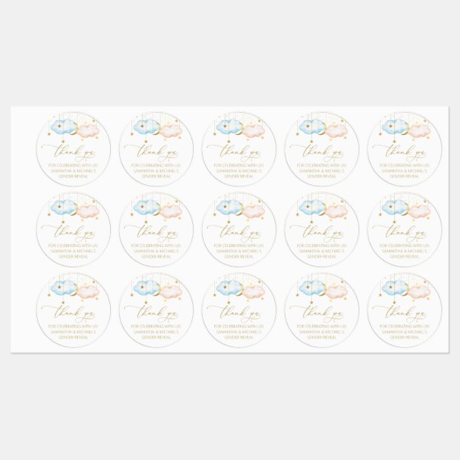 Gender Reveal Stickers, Blue and Pink Stars (Sheet)
