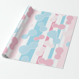 Gender Reveal Striped Blue Pink Pastel Baby Shower Wrapping Paper