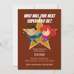 Gender Reveal Superhero Cute Blue Pink Red Invitation