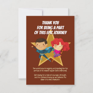 Gender Reveal Superhero Cute Blue Pink Red Thank You Card