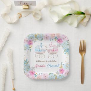 Gender Reveal Table Decor Pink blue Paper Plate