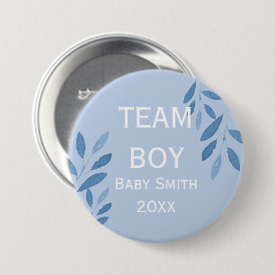 Gender reveal Team Boy blue watercolor floral 7.5 Cm Round Badge