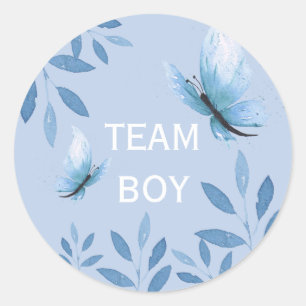 Gender reveal Team Boy blue watercolor floral Classic Round Sticker