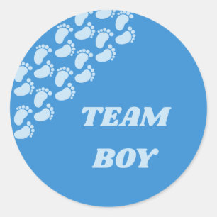 Gender Reveal Team Boy Girl Footprint Design Classic Round Sticker