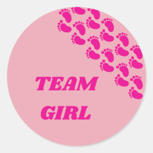 Gender Reveal Team Boy Girl Footprint Design Classic Round Sticker