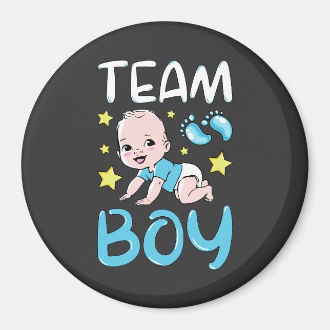 Gender Reveal Team Boy Party Set Circle Magnet (Front)